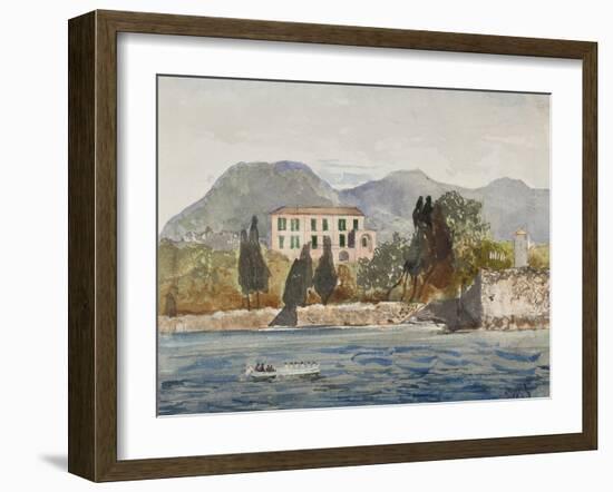 Rowing Barge with the Borbone Flag Approaching a Large House on the Neapolitan Coast-Giacinto Gigante-Framed Premium Giclee Print