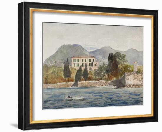 Rowing Barge with the Borbone Flag Approaching a Large House on the Neapolitan Coast-Giacinto Gigante-Framed Premium Giclee Print