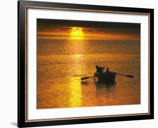Rowing Boat on Ganges River at Sunset, Varanasi, India-Keren Su-Framed Photographic Print
