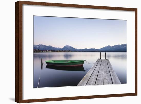 Rowing Boat on Hopfensee Lake at Sunset, Near Fussen, Allgau, Allgau Alps, Bavaria, Germany, Europe-Markus Lange-Framed Photographic Print