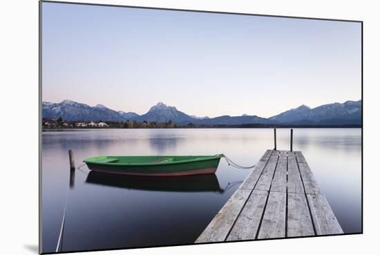 Rowing Boat on Hopfensee Lake at Sunset, Near Fussen, Allgau, Allgau Alps, Bavaria, Germany, Europe-Markus Lange-Mounted Photographic Print