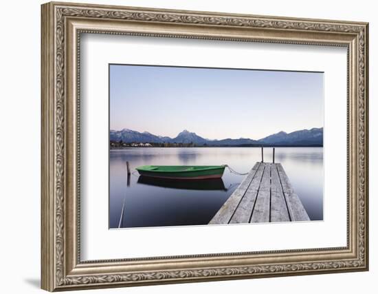 Rowing Boat on Hopfensee Lake at Sunset, Near Fussen, Allgau, Allgau Alps, Bavaria, Germany, Europe-Markus Lange-Framed Photographic Print