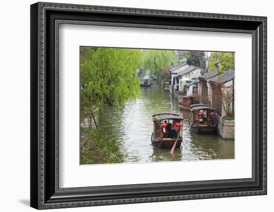 Rowing boat on the Grand Canal, Nanxun Ancient Town, Zhejiang Province, China-Keren Su-Framed Photographic Print