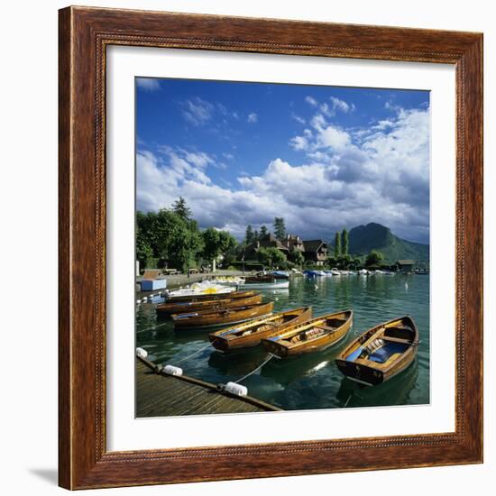 Rowing Boats Along Lake Shore, Talloires, Lake Annecy, Rhone Alpes, France, Europe-Stuart Black-Framed Photographic Print