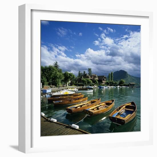 Rowing Boats Along Lake Shore, Talloires, Lake Annecy, Rhone Alpes, France, Europe-Stuart Black-Framed Photographic Print