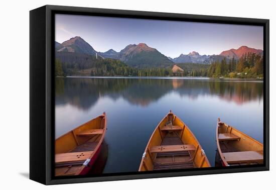 Rowing Boats and Mountains Beneath a Twilight Sky, Strbske Pleso Lake in the High Tatras, Slovakia-Adam Burton-Framed Premier Image Canvas