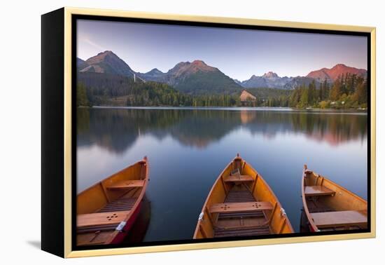 Rowing Boats and Mountains Beneath a Twilight Sky, Strbske Pleso Lake in the High Tatras, Slovakia-Adam Burton-Framed Premier Image Canvas