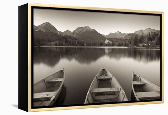 Rowing Boats and Mountains Beneath a Twilight Sky, Strbske Pleso Lake in the High Tatras, Slovakia-Adam Burton-Framed Premier Image Canvas