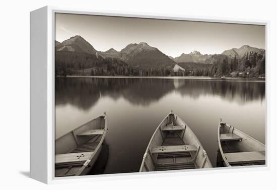 Rowing Boats and Mountains Beneath a Twilight Sky, Strbske Pleso Lake in the High Tatras, Slovakia-Adam Burton-Framed Premier Image Canvas