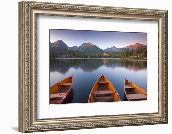 Rowing Boats and Mountains Beneath a Twilight Sky, Strbske Pleso Lake in the High Tatras, Slovakia-Adam Burton-Framed Photographic Print