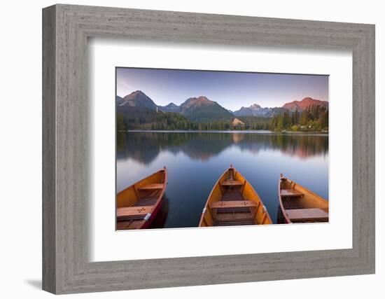 Rowing Boats and Mountains Beneath a Twilight Sky, Strbske Pleso Lake in the High Tatras, Slovakia-Adam Burton-Framed Photographic Print