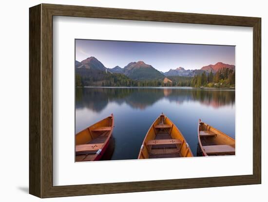 Rowing Boats and Mountains Beneath a Twilight Sky, Strbske Pleso Lake in the High Tatras, Slovakia-Adam Burton-Framed Photographic Print