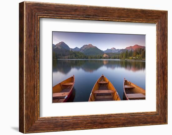 Rowing Boats and Mountains Beneath a Twilight Sky, Strbske Pleso Lake in the High Tatras, Slovakia-Adam Burton-Framed Photographic Print