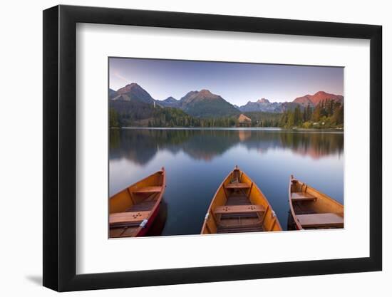 Rowing Boats and Mountains Beneath a Twilight Sky, Strbske Pleso Lake in the High Tatras, Slovakia-Adam Burton-Framed Photographic Print