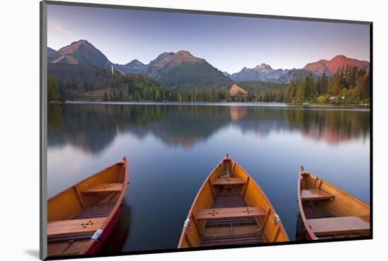 Rowing Boats and Mountains Beneath a Twilight Sky, Strbske Pleso Lake in the High Tatras, Slovakia-Adam Burton-Mounted Photographic Print