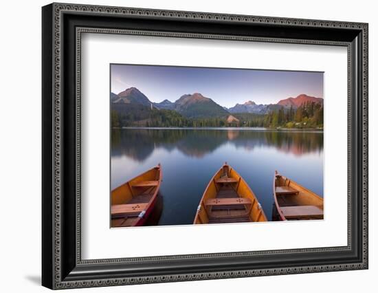 Rowing Boats and Mountains Beneath a Twilight Sky, Strbske Pleso Lake in the High Tatras, Slovakia-Adam Burton-Framed Photographic Print