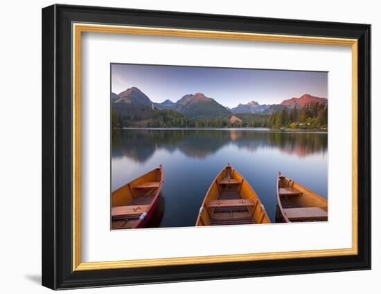 Rowing Boats and Mountains Beneath a Twilight Sky, Strbske Pleso Lake in the High Tatras, Slovakia-Adam Burton-Framed Photographic Print