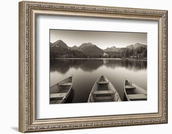 Rowing Boats and Mountains Beneath a Twilight Sky, Strbske Pleso Lake in the High Tatras, Slovakia-Adam Burton-Framed Photographic Print