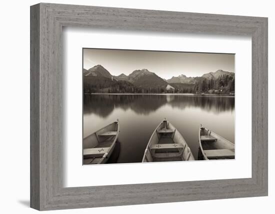 Rowing Boats and Mountains Beneath a Twilight Sky, Strbske Pleso Lake in the High Tatras, Slovakia-Adam Burton-Framed Photographic Print