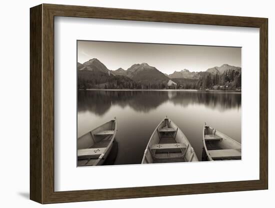 Rowing Boats and Mountains Beneath a Twilight Sky, Strbske Pleso Lake in the High Tatras, Slovakia-Adam Burton-Framed Photographic Print