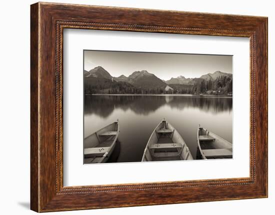 Rowing Boats and Mountains Beneath a Twilight Sky, Strbske Pleso Lake in the High Tatras, Slovakia-Adam Burton-Framed Photographic Print