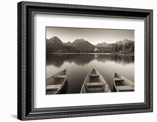 Rowing Boats and Mountains Beneath a Twilight Sky, Strbske Pleso Lake in the High Tatras, Slovakia-Adam Burton-Framed Photographic Print