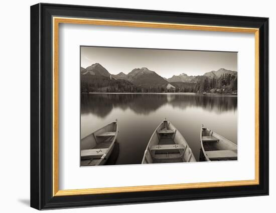 Rowing Boats and Mountains Beneath a Twilight Sky, Strbske Pleso Lake in the High Tatras, Slovakia-Adam Burton-Framed Photographic Print