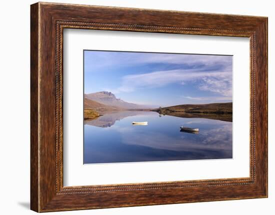 Rowing boats on Loch Fada, with the Old Man of Storr beyond, Isle of Skye, Scotland. Autumn (Novemb-Adam Burton-Framed Photographic Print