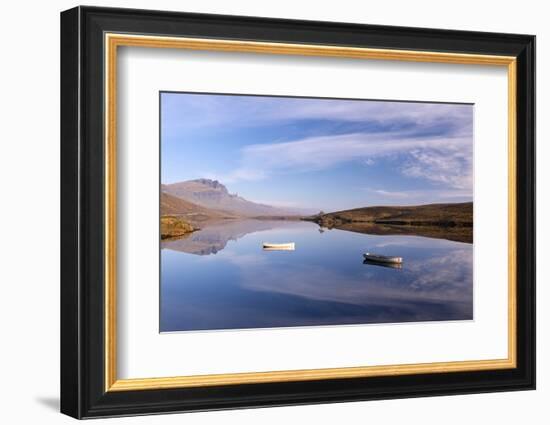 Rowing boats on Loch Fada, with the Old Man of Storr beyond, Isle of Skye, Scotland. Autumn (Novemb-Adam Burton-Framed Photographic Print