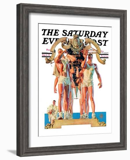 "Rowing Team," Saturday Evening Post Cover, August 6, 1932-Joseph Christian Leyendecker-Framed Premium Giclee Print