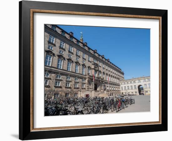 Rows of bicycles outside the Christiansborgs Palace, home of the Danish Parliament, Copenhagen-Jean Brooks-Framed Photographic Print