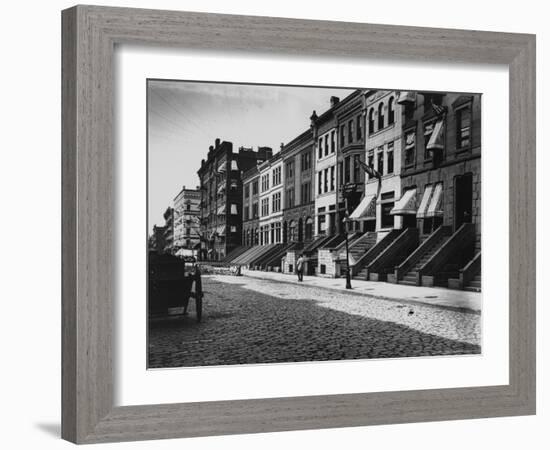 Rows of Brownstone Apartment Buildings, Some with Striped Awnings, on 88th St. Near Amsterdam Ave-Wallace G^ Levison-Framed Photographic Print