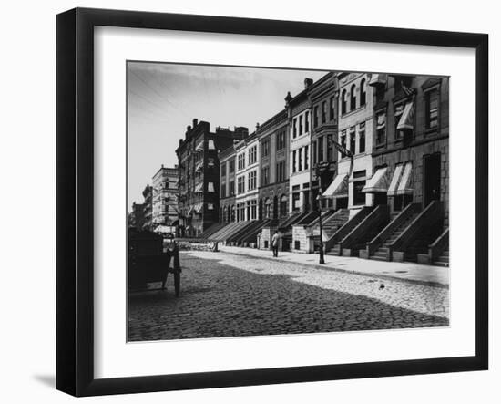 Rows of Brownstone Apartment Buildings, Some with Striped Awnings, on 88th St. Near Amsterdam Ave-Wallace G^ Levison-Framed Photographic Print