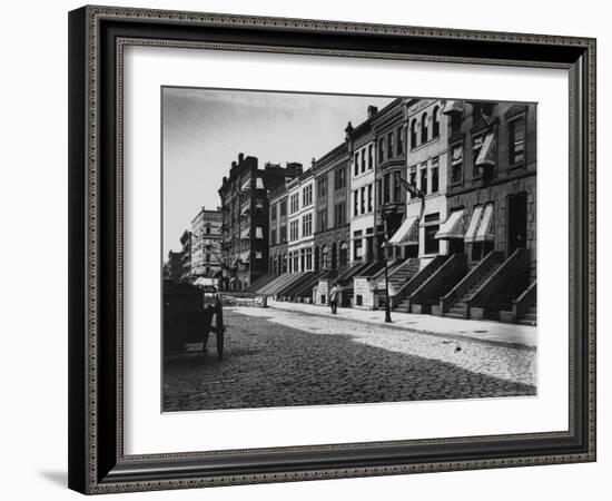 Rows of Brownstone Apartment Buildings, Some with Striped Awnings, on 88th St. Near Amsterdam Ave-Wallace G^ Levison-Framed Photographic Print