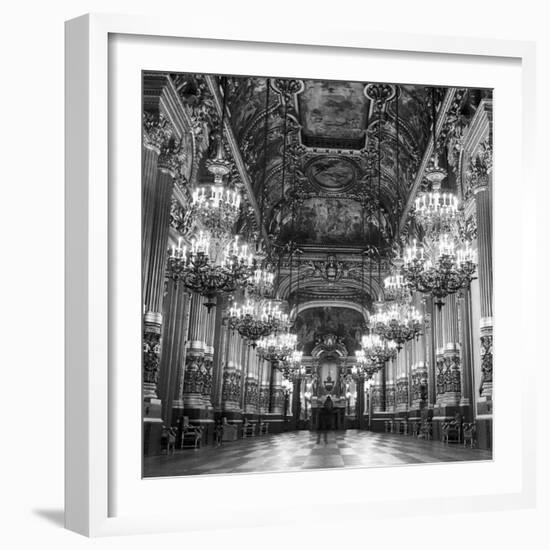 Rows of Chandeliers Hanging in the Grand Lobby of the Paris Opera House-null-Framed Premium Photographic Print