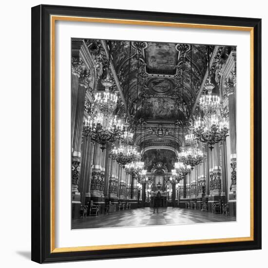 Rows of Chandeliers Hanging in the Grand Lobby of the Paris Opera House-null-Framed Premium Photographic Print