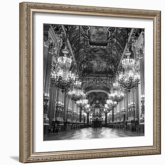 Rows of Chandeliers Hanging in the Grand Lobby of the Paris Opera House-null-Framed Photographic Print