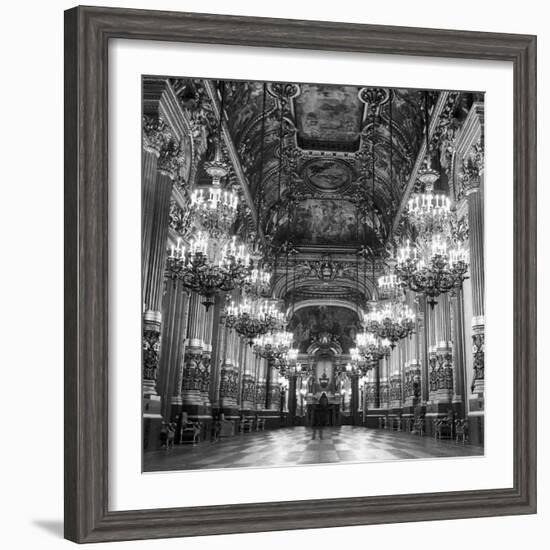 Rows of Chandeliers Hanging in the Grand Lobby of the Paris Opera House-null-Framed Photographic Print