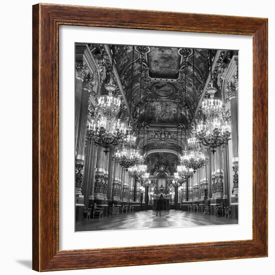 Rows of Chandeliers Hanging in the Grand Lobby of the Paris Opera House-null-Framed Photographic Print