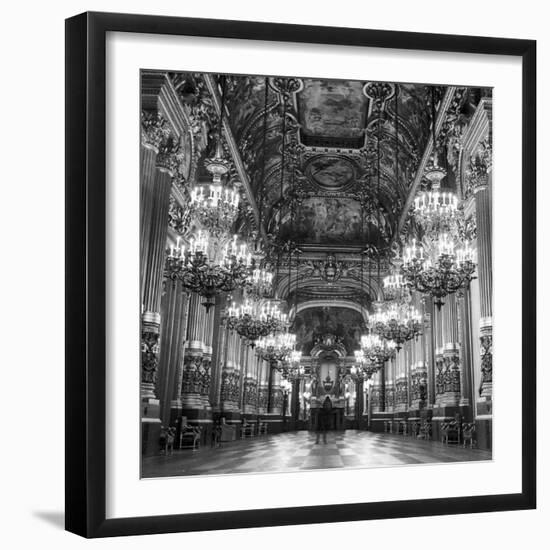 Rows of Chandeliers Hanging in the Grand Lobby of the Paris Opera House-null-Framed Photographic Print