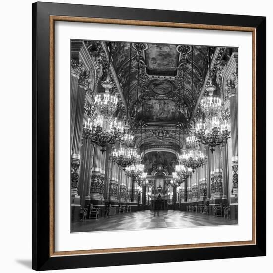 Rows of Chandeliers Hanging in the Grand Lobby of the Paris Opera House-null-Framed Photographic Print