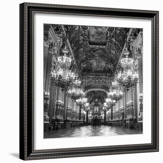 Rows of Chandeliers Hanging in the Grand Lobby of the Paris Opera House-null-Framed Photographic Print