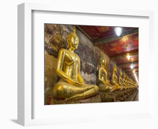 Rows of Gold Buddha Statues, Wat Suthat Temple, Bangkok, Thailand, Southeast Asia, Asia-Stephen Studd-Framed Photographic Print