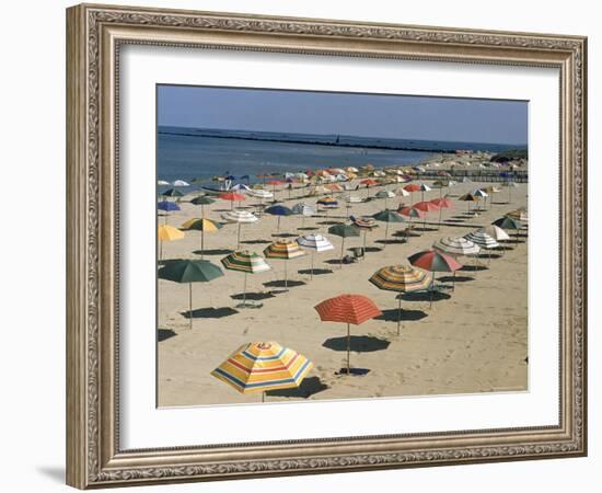 Rows of Open Beach Umbrellas Lining a Sandy Cape Cod Beach-Dmitri Kessel-Framed Photographic Print