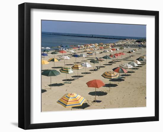 Rows of Open Beach Umbrellas Lining a Sandy Cape Cod Beach-Dmitri Kessel-Framed Photographic Print