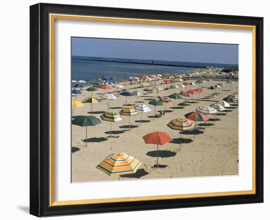 Rows of Open Beach Umbrellas Lining a Sandy Cape Cod Beach-Dmitri Kessel-Framed Photographic Print