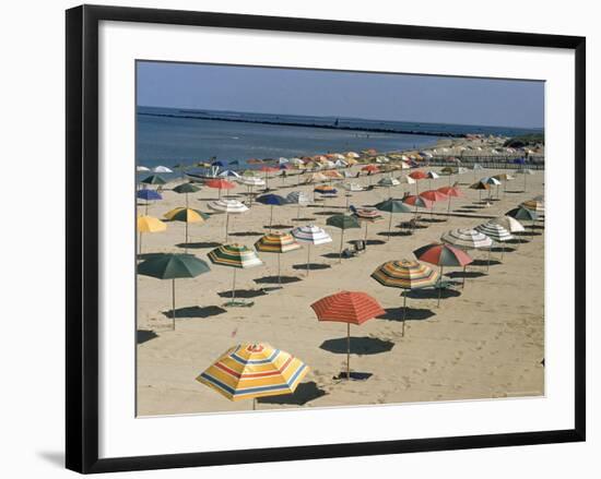 Rows of Open Beach Umbrellas Lining a Sandy Cape Cod Beach-Dmitri Kessel-Framed Photographic Print