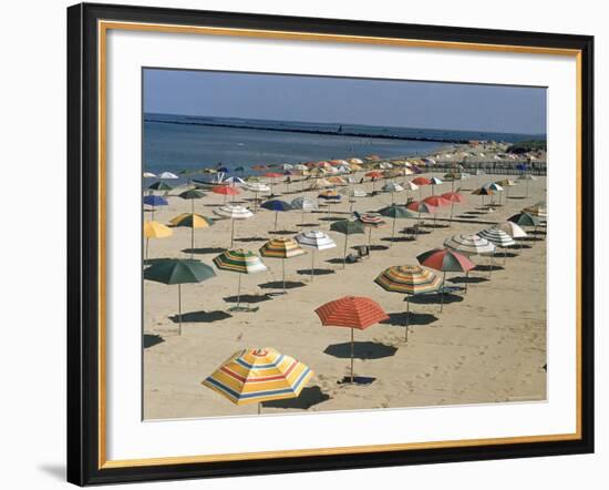 Rows of Open Beach Umbrellas Lining a Sandy Cape Cod Beach-Dmitri Kessel-Framed Photographic Print