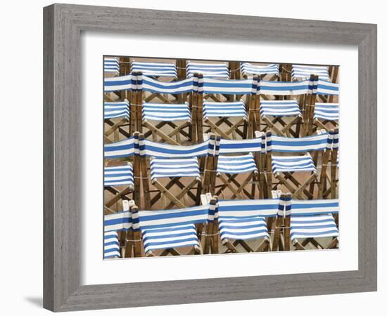 Rows of Traditional Blue and White Deckchairs, Eastbourne, Sussex, Uk-Nadia Isakova-Framed Photographic Print