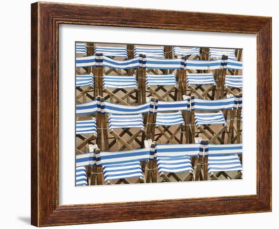 Rows of Traditional Blue and White Deckchairs, Eastbourne, Sussex, Uk-Nadia Isakova-Framed Photographic Print